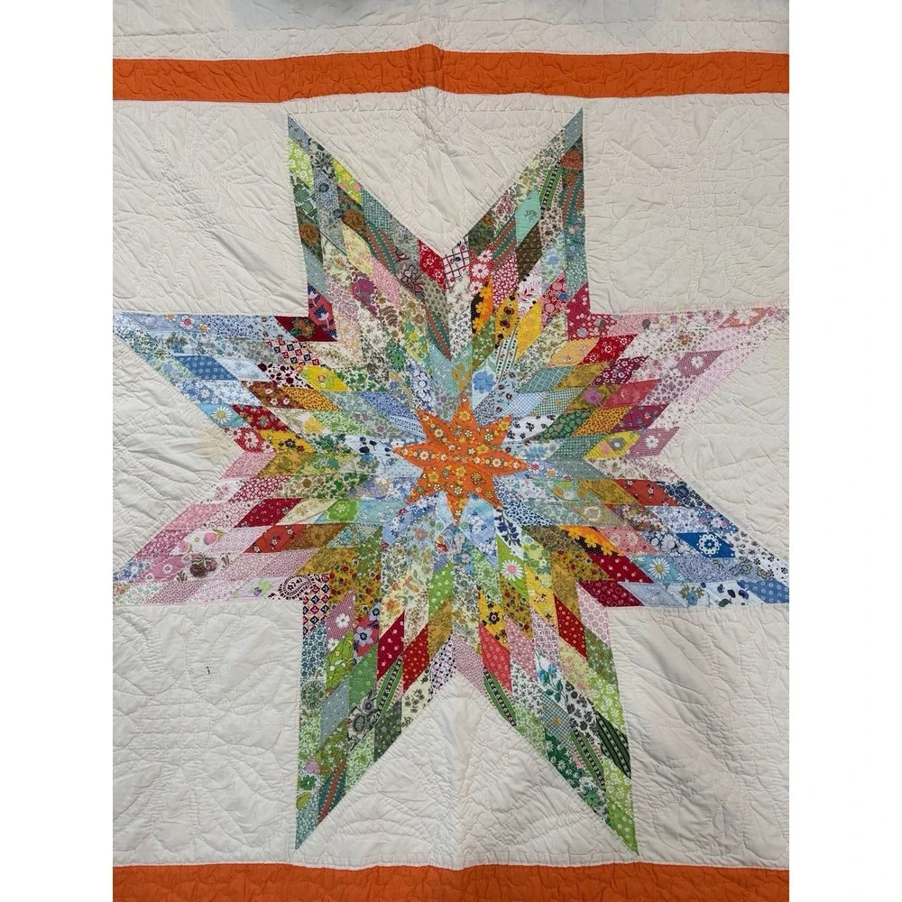Gorgeous Vintage Lone Star Quilt Handmade 69x87 Prairie Edge Vibrant From Kansas